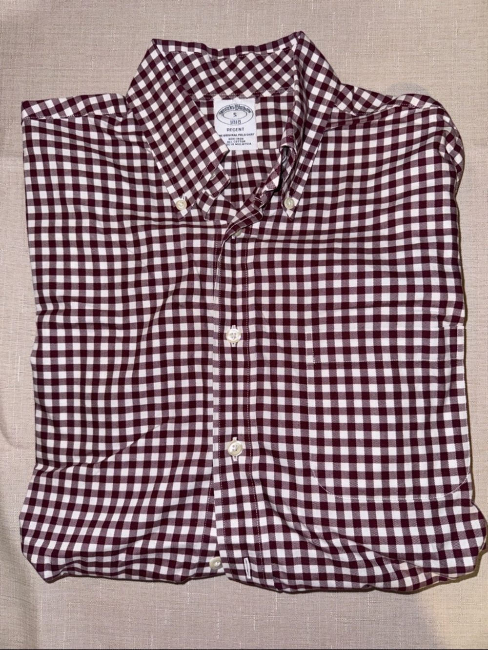 Brooks Brothers Burgundy and White Gingham Button-Down Shirt